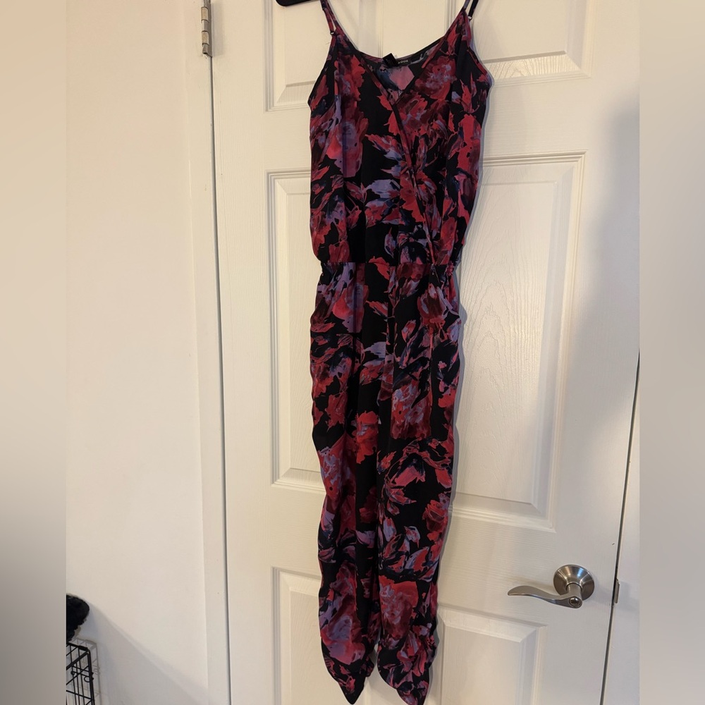 Floral Print Jumpsuit - Black and Pink